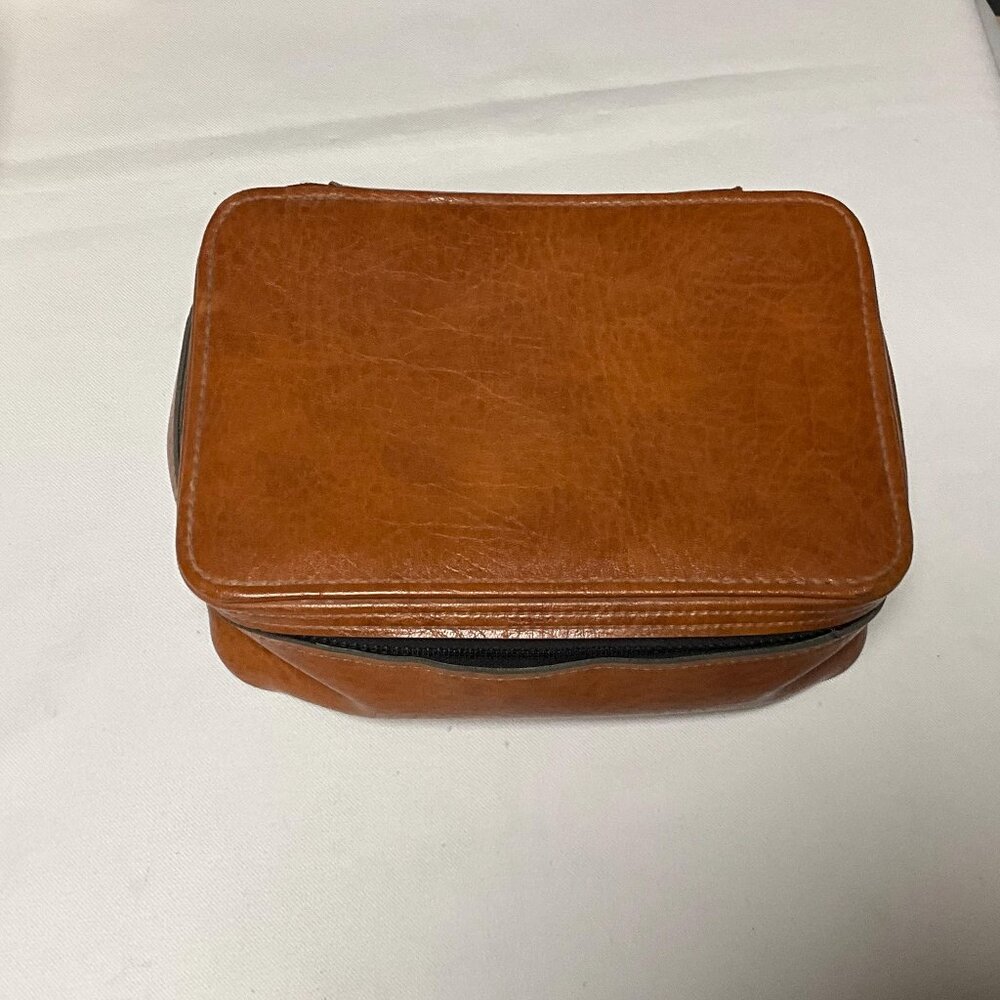 Buxton Brown Mens Toiletry Bag Buxton Leather Kit Zippered Shaving Cosmetic Bag